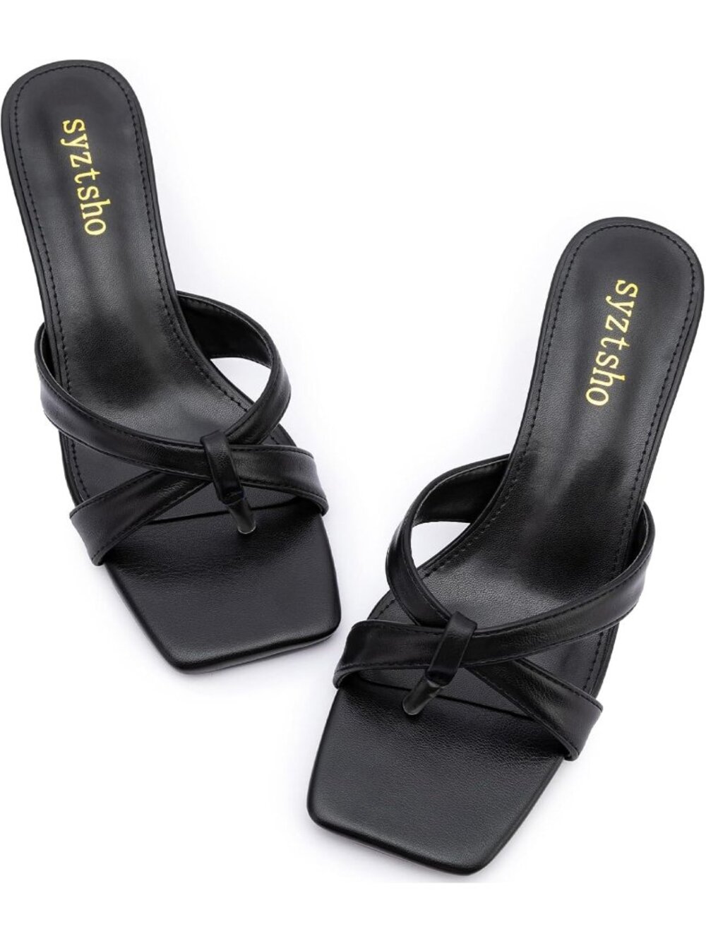 Women's Black 1 Kitten Heel Sandals Slip On Slides Square Open Toe Mules Casual - Picture 4 of 6